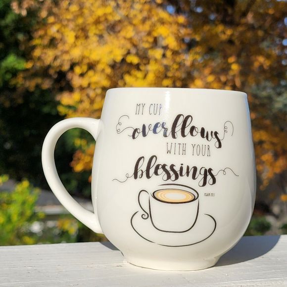 Set of 2 Ceramic Coffee Mug Double Sided My Cup Overflows With Your Blessings - Picture 9 of 14